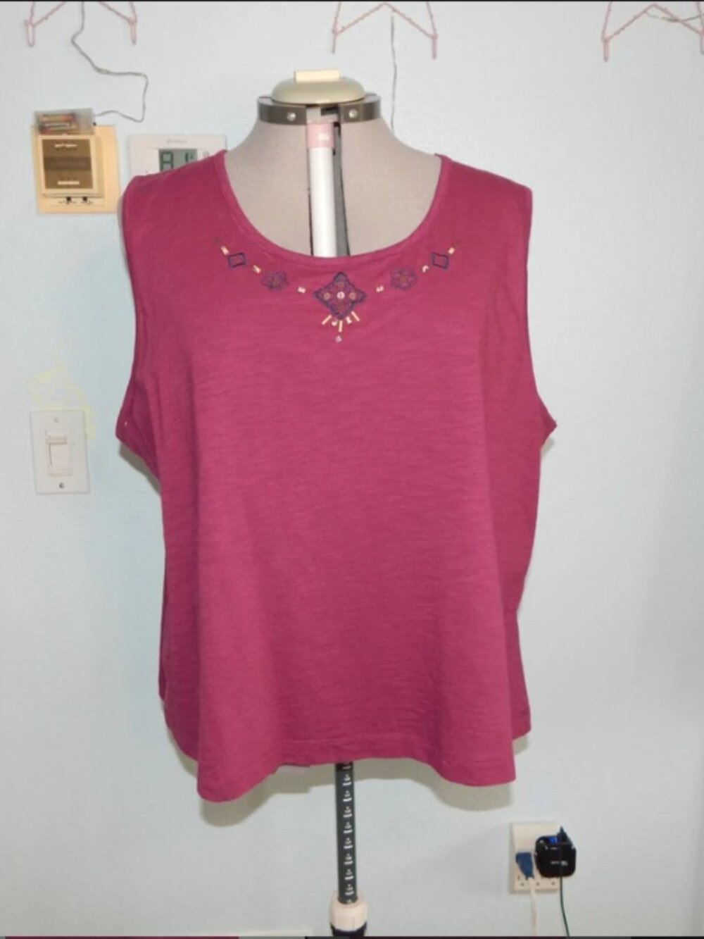 City Blues Koret Plus Size 2X 20W 22W Woman Cherry Cotton Blouse Shirt Top NEW